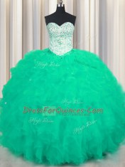Sweet Turquoise Sweet 16 Quinceanera Dress Military Ball and Sweet 16 and Quinceanera and For with Beading and Ruffles Sweetheart Sleeveless Lace Up