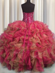Custom Made Visible Boning Beaded Bodice Multi-color Strapless Neckline Beading and Ruffles Sweet 16 Quinceanera Dress Sleeveless Lace Up