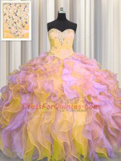 Smart Multi-color Sleeveless Organza Lace Up Quinceanera Dresses for Military Ball and Sweet 16 and Quinceanera