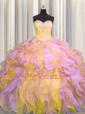 Smart Multi-color Sleeveless Organza Lace Up Quinceanera Dresses for Military Ball and Sweet 16 and Quinceanera