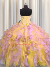 Smart Multi-color Sleeveless Organza Lace Up Quinceanera Dresses for Military Ball and Sweet 16 and Quinceanera