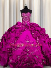 Sophisticated Sequins Taffeta Sleeveless Floor Length Sweet 16 Dress and Beading and Embroidery and Ruffles