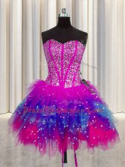 Three Piece Visible Boning Floor Length Multi-color Sweet 16 Dresses Sweetheart Sleeveless Lace Up
