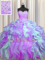 Glorious Sleeveless Lace Up Floor Length Beading and Appliques and Ruffles Quince Ball Gowns