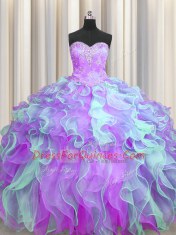 Glorious Sleeveless Lace Up Floor Length Beading and Appliques and Ruffles Quince Ball Gowns