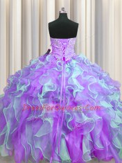 Glorious Sleeveless Lace Up Floor Length Beading and Appliques and Ruffles Quince Ball Gowns