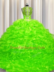 Popular Pick Ups Zipper Up See Through Back Sweetheart Neckline Beading Sweet 16 Dresses Sleeveless Zipper