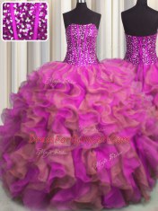 Elegant Visible Boning Beaded Bodice Sleeveless Beading and Ruffles Lace Up Sweet 16 Quinceanera Dress
