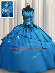 Chic Teal Ball Gowns Beading and Embroidery Quinceanera Gown Lace Up Satin Sleeveless Floor Length