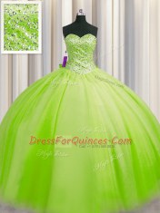 Dynamic Big Puffy Sleeveless Floor Length Beading Lace Up 15th Birthday Dress with