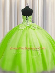 Dynamic Big Puffy Sleeveless Floor Length Beading Lace Up 15th Birthday Dress with