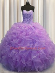 Sweetheart Sleeveless Lace Up Quinceanera Gowns Lavender Organza