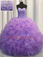 Sweetheart Sleeveless Lace Up Quinceanera Gowns Lavender Organza