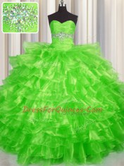 Captivating Sweetheart Sleeveless Organza Sweet 16 Dresses Beading and Ruffled Layers Lace Up