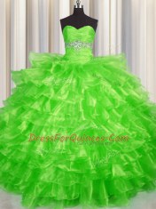 Captivating Sweetheart Sleeveless Organza Sweet 16 Dresses Beading and Ruffled Layers Lace Up