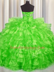 Captivating Sweetheart Sleeveless Organza Sweet 16 Dresses Beading and Ruffled Layers Lace Up