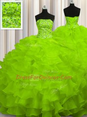 Charming Sleeveless Sweep Train Lace Up Beading and Ruffles Quinceanera Dresses
