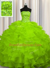 Charming Sleeveless Sweep Train Lace Up Beading and Ruffles Quinceanera Dresses