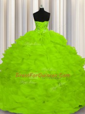 Charming Sleeveless Sweep Train Lace Up Beading and Ruffles Quinceanera Dresses