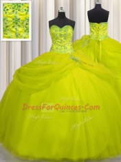 Shining Really Puffy Sweetheart Sleeveless Tulle Vestidos de Quinceanera Beading Lace Up