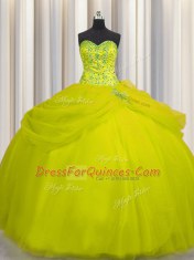 Shining Really Puffy Sweetheart Sleeveless Tulle Vestidos de Quinceanera Beading Lace Up