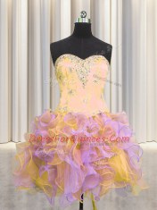 Customized Three Piece Sweetheart Sleeveless Organza Quinceanera Gown Beading and Appliques and Ruffles Lace Up