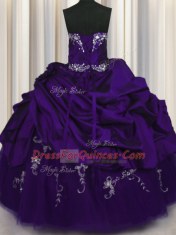 Beading and Embroidery and Pick Ups Sweet 16 Dress Purple Lace Up Sleeveless Floor Length