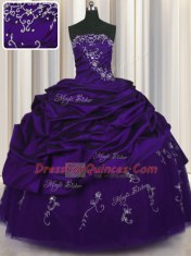 Beading and Embroidery and Pick Ups Sweet 16 Dress Purple Lace Up Sleeveless Floor Length