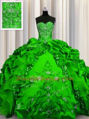 Wonderful Sequins Sleeveless Floor Length Beading and Embroidery and Ruffles and Pick Ups Lace Up Quince Ball Gowns