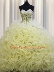 Rolling Flowers Brush Train Light Yellow Sleeveless Beading and Pick Ups Floor Length Quinceanera Gown