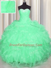Decent Apple Green Sleeveless Floor Length Beading and Ruffles Lace Up Quinceanera Gowns