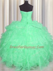 Decent Apple Green Sleeveless Floor Length Beading and Ruffles Lace Up Quinceanera Gowns