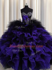 Beautiful Black And Purple Sleeveless Beading and Ruffles Floor Length Quinceanera Gowns