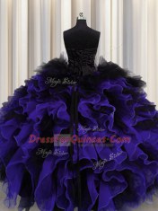 Beautiful Black And Purple Sleeveless Beading and Ruffles Floor Length Quinceanera Gowns