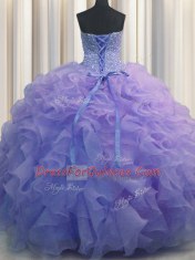 Super Floor Length Blue Sweet 16 Dresses Sweetheart Sleeveless Lace Up