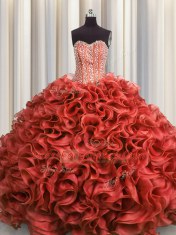 Elegant Visible Boning Organza Sleeveless Floor Length Sweet 16 Dress and Beading and Ruffles