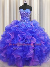 Fancy Multi-color Sweetheart Lace Up Beading and Ruffles Ball Gown Prom Dress Sleeveless