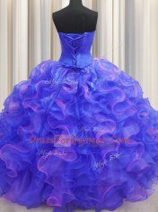 Fancy Multi-color Sweetheart Lace Up Beading and Ruffles Ball Gown Prom Dress Sleeveless