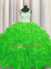 Traditional Floor Length Lace Up Sweet 16 Dresses for Military Ball and Sweet 16 and Quinceanera with Beading and Ruffles