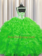 Traditional Floor Length Lace Up Sweet 16 Dresses for Military Ball and Sweet 16 and Quinceanera with Beading and Ruffles