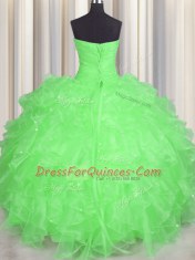 Organza Sweetheart Sleeveless Lace Up Beading and Ruffles Quinceanera Gowns in