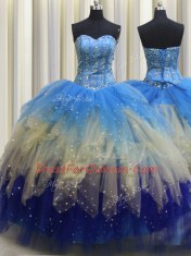 Visible Boning Sweetheart Sleeveless Lace Up 15th Birthday Dress Multi-color Tulle
