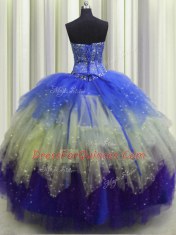Charming Visible Boning Multi-color Sleeveless Tulle Lace Up 15 Quinceanera Dress for Military Ball and Sweet 16 and Quinceanera