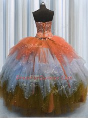 Customized Visible Boning Multi-color Lace Up Quince Ball Gowns Beading and Ruffles and Sequins Sleeveless Floor Length