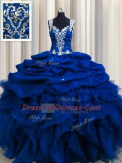 Zipple Up See Through Back Sleeveless Beading and Ruffles and Sequins and Pick Ups Zipper Sweet 16 Dresses
