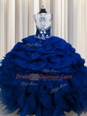 Zipple Up See Through Back Sleeveless Beading and Ruffles and Sequins and Pick Ups Zipper Sweet 16 Dresses