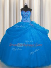 Glamorous Really Puffy Sweetheart Sleeveless Tulle Quinceanera Gown Beading Lace Up