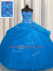 Glamorous Really Puffy Sweetheart Sleeveless Tulle Quinceanera Gown Beading Lace Up