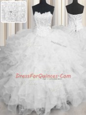 Scalloped Organza Sleeveless Floor Length Sweet 16 Quinceanera Dress and Beading and Ruffles