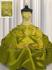 Strapless Sleeveless Taffeta Sweet 16 Dresses Beading and Appliques and Embroidery Lace Up